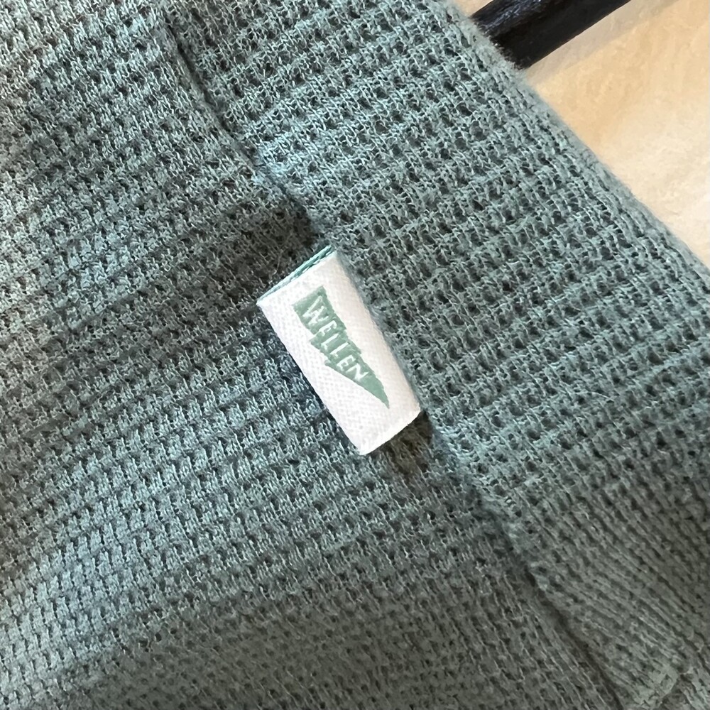 Wellen Men Brosnan Seawool XL Long Sleeve Waffle Henley Shirt Green Coastal EUC - Picture 5 of 8